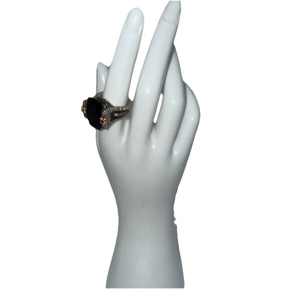 Barbara Bixby Sterling & 18K Rose Gold Black Onyx and Pink  Onyx Sapphire Ring Barbara Bixby Sterling Silver 18K Gold Size 10 Designer